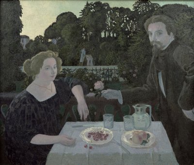 Marthe (1871-1919) en Maurice Denis (1870-1943) bij schemering, of Het dessert in de tuin, 1897 door Maurice Denis